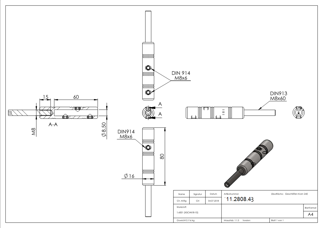 Gewindeterminal zur Selbstmontage | Für Seil: Ø 8 mm | mit Außengewinde | V2A