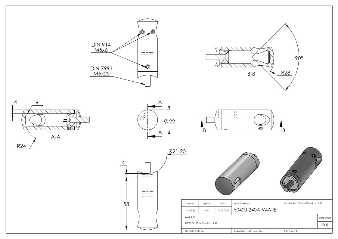 Querstabhalter für 42,4mm Rohr, 12,2mm Bohrung