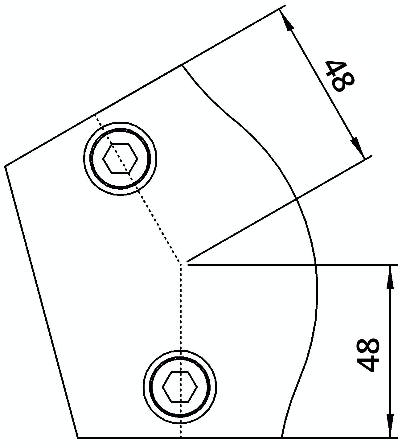 Rohrverbinder | Bogen variabel 15-60° | 124C42 | 42,4 mm | 1 1/4" | Feuerverzinkt u. Elektrogalvanisiert