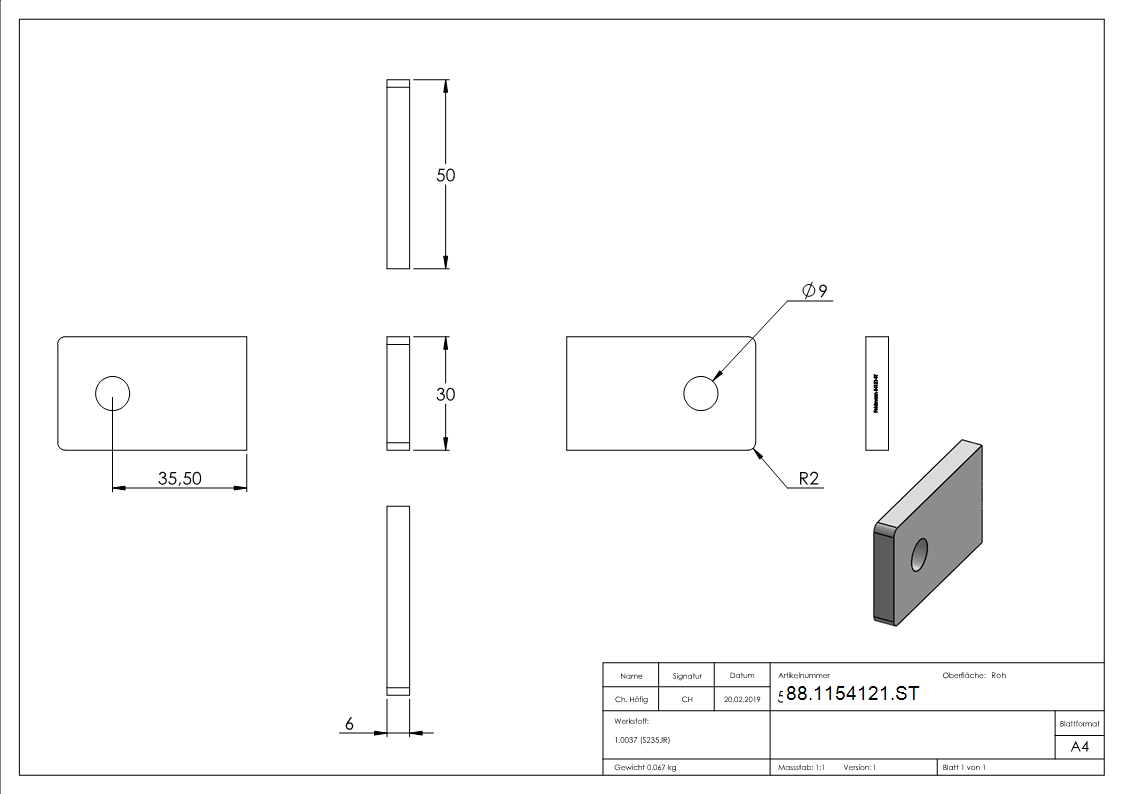 Anschweißlasche eckig 50x30x6mm