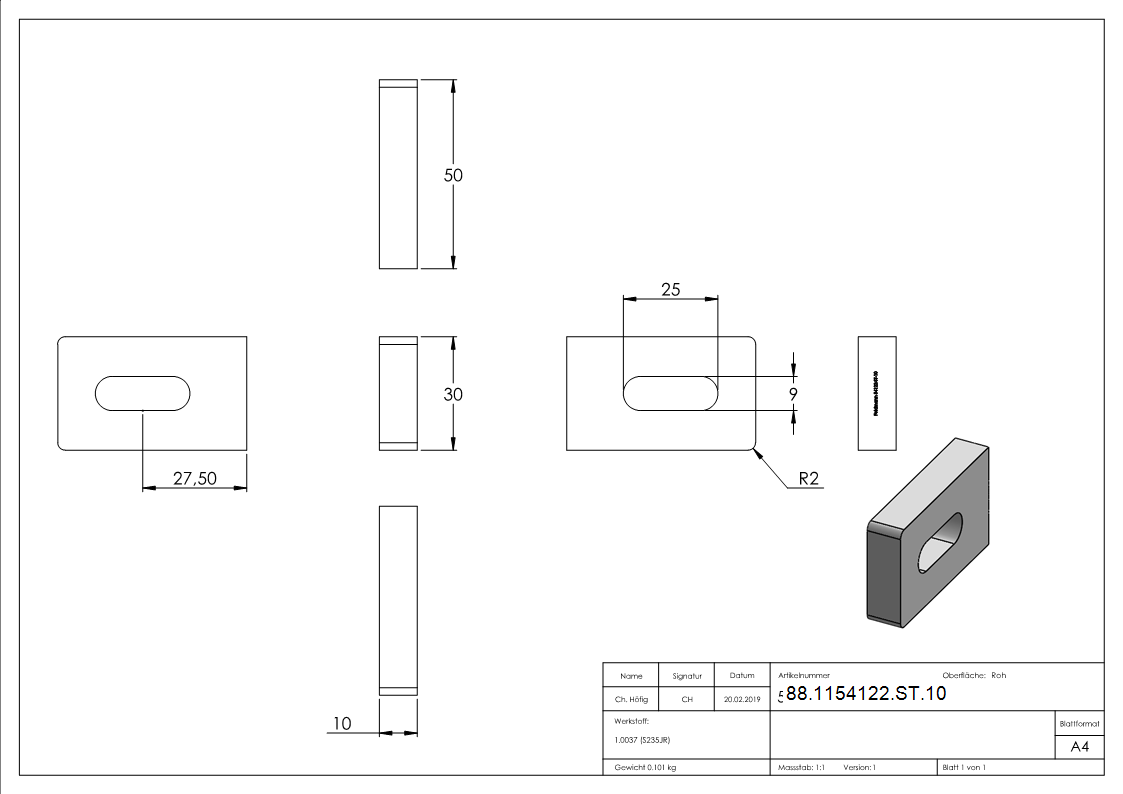 Anschweißlasche eckig 50x30x10mm