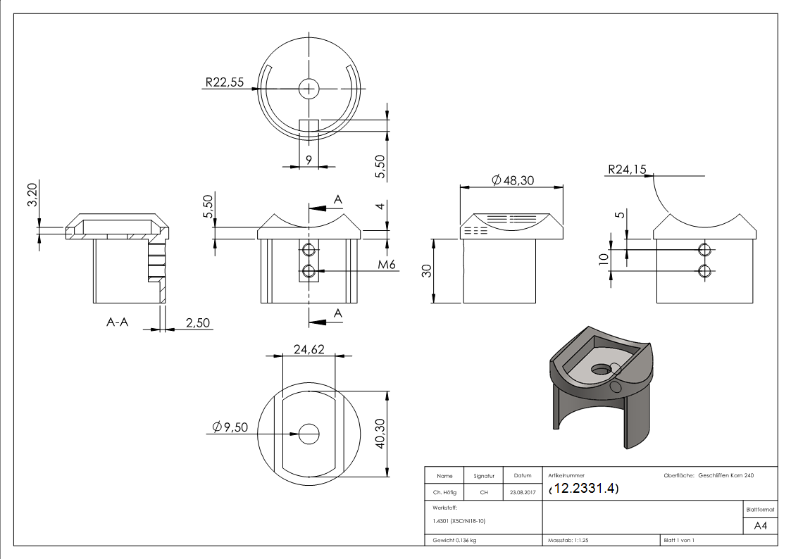 Adapter | für Nutrohr Ø 48,3 mm | V2A