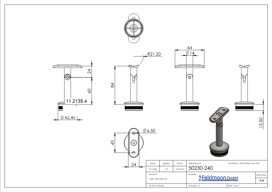 Komplett Set mit Stopfen für Rundrohr Ø 42,4x2 mm V2A