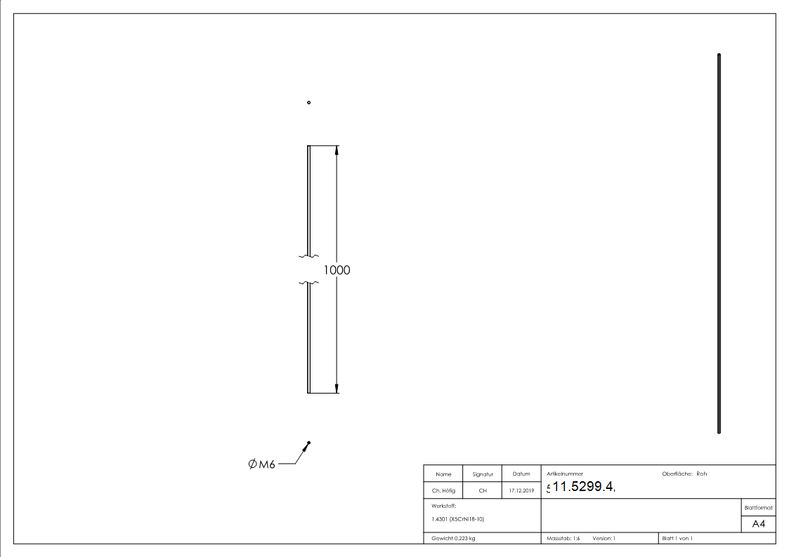 Gewindestange M6x1000 mm V2A