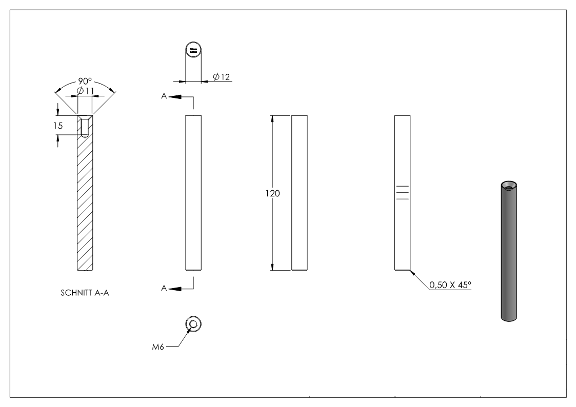 Stift Ø 12mm, Länge: 120mm, mit Innengewinde, V2A