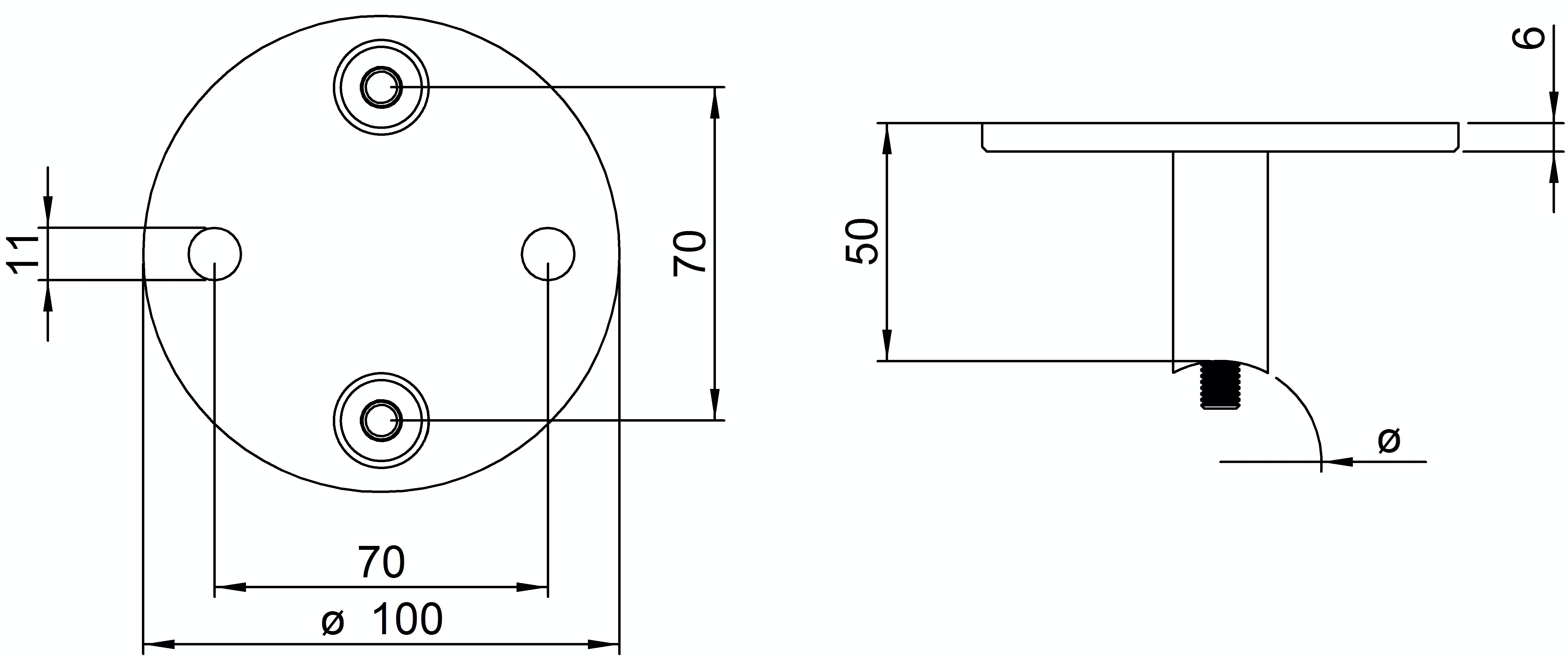 Wandbefestigung | für Rundrohr: Ø 42,4 mm | V2A