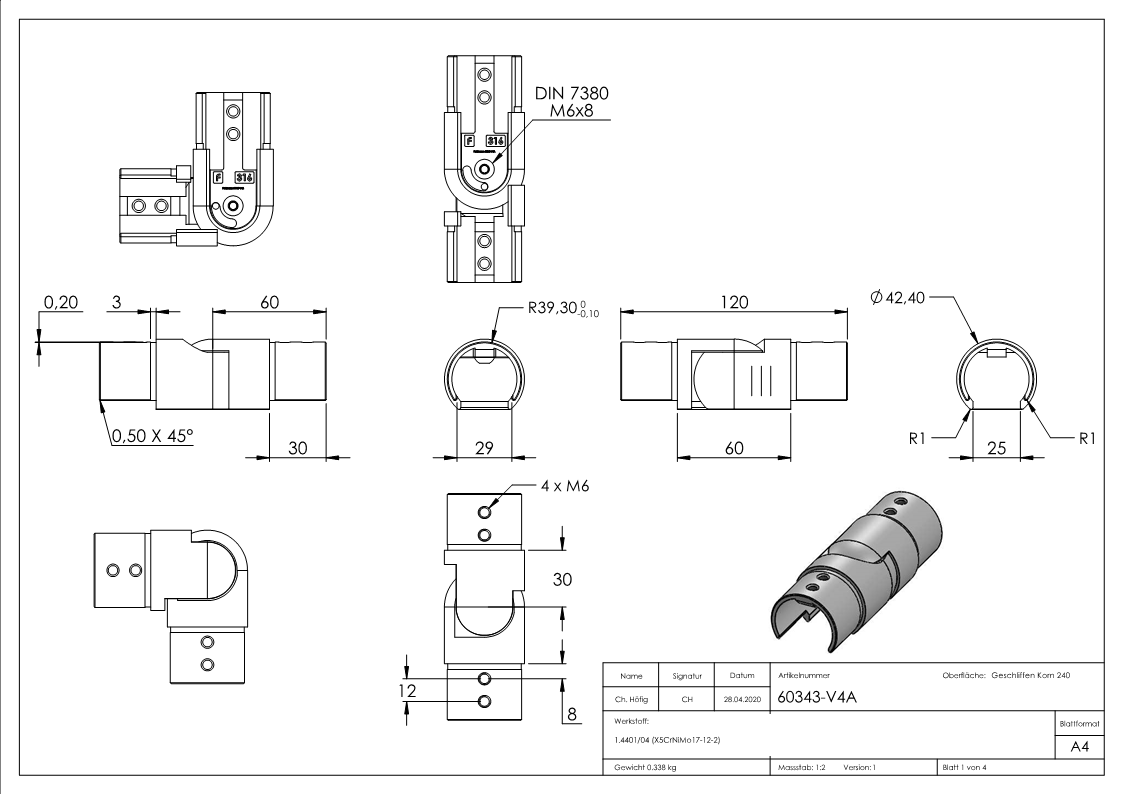 Flex. Verbinder, Nutrohr 42,4mm