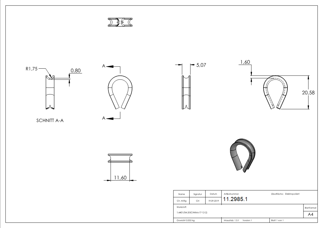 Kausche | für Seil Ø: 3 mm | V4A