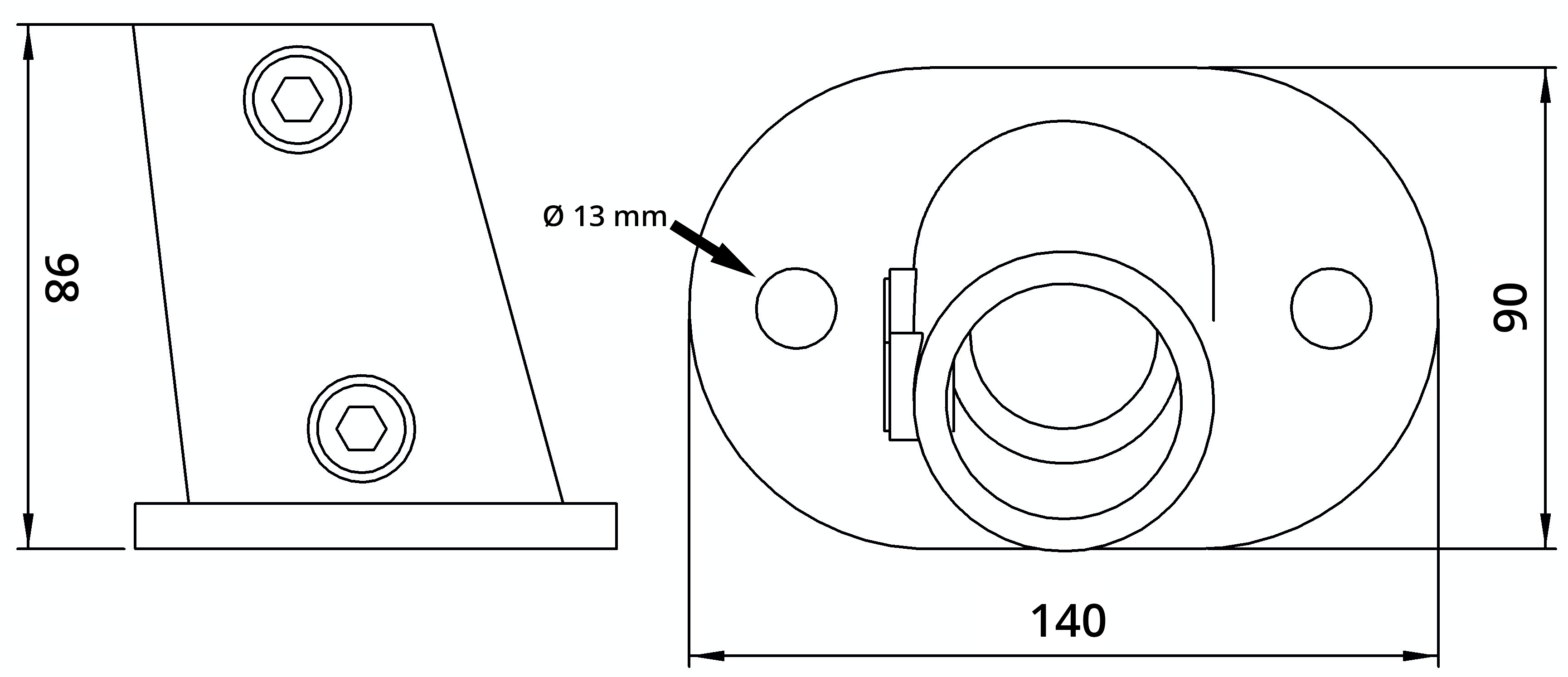 Rohrverbinder | Fußplatte oval 3-11° Neigung | 152C42 | 42,4 mm | 1 1/4" | Feuerverzinkt u. Elektrogalvanisiert
