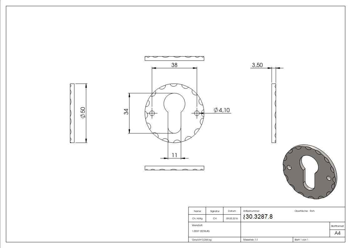 Rosette | Ø 50x3 mm | Stahl S235JR, roh