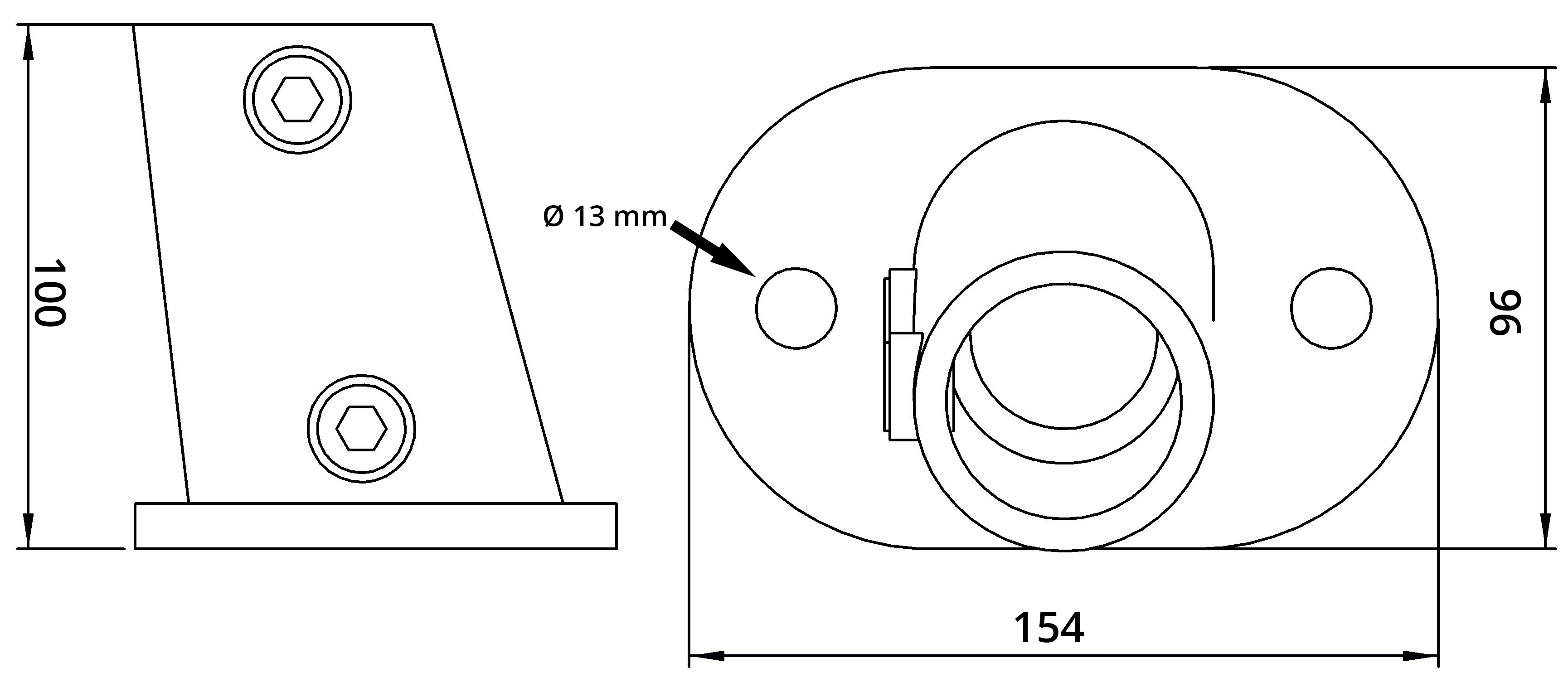 Rohrverbinder | Fußplatte oval 3-11° Neigung | 152D48 | 48,3 mm | 1 1/2" | Feuerverzinkt u. Elektrogalvanisiert