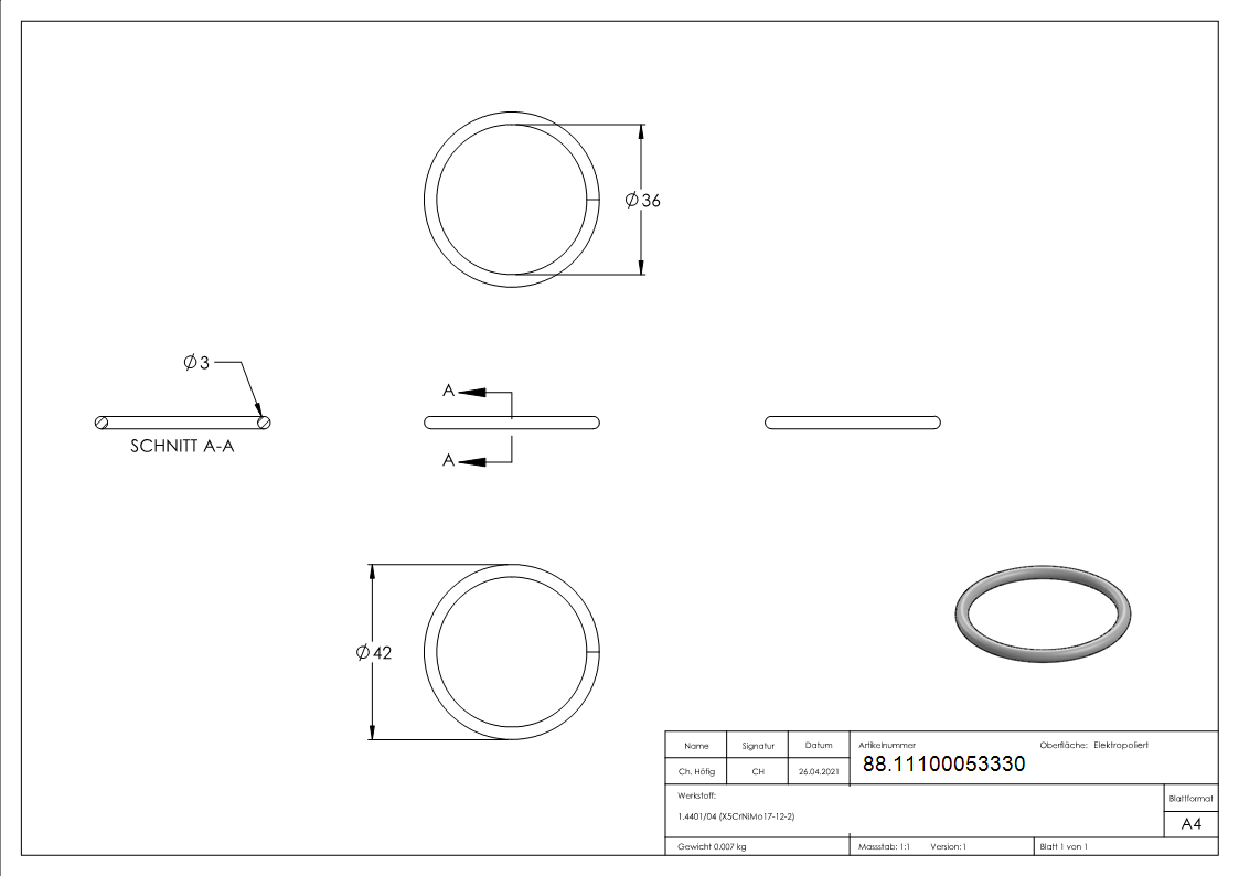 Ring 3x42mm V4A