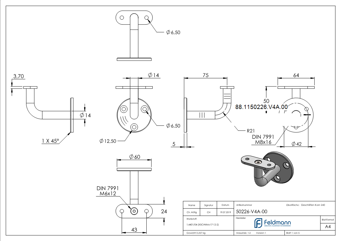 Hochwertiger Handlaufhalter für LED Handläufe. Robust und langlebig.