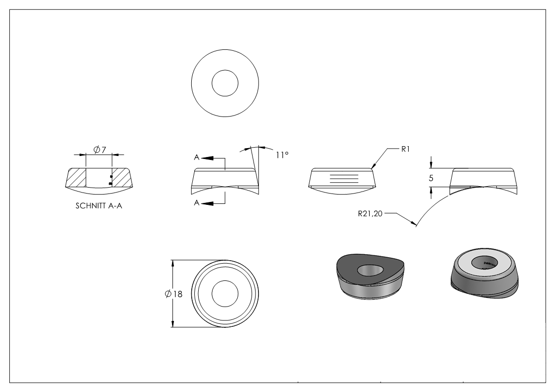 Ausgleichsstück für Rohr 42,4mm, Ø 18mm, mit Bohrung 7mm, V2A