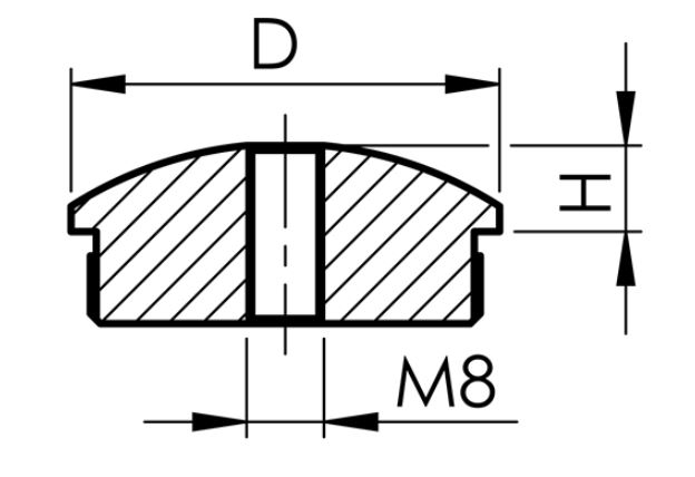 Stopfen | leicht gewölbt | mit Gewinde: M8 | für Rundrohr: Ø 42,4x2,0 mm | V2A