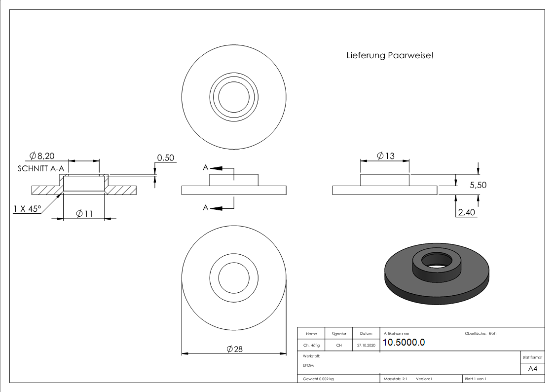 1 Paar Gummis Ø 30 mm für Glas-Punkthalter 30 mm