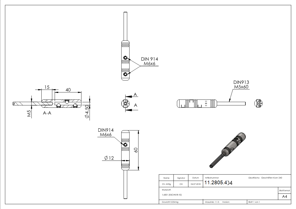 Gewindeterminal zur Selbstmontage | Für Seil: Ø 4 mm | mit Außengewinde | V2A