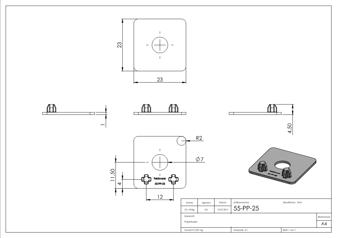 1 Paar Plastikplättchen für Blechhalter Ø 25 mm