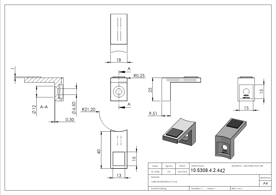 Plattenhalter | Halteplatte | Scheibensicherung für Glas Ø 42,4 mm V4A