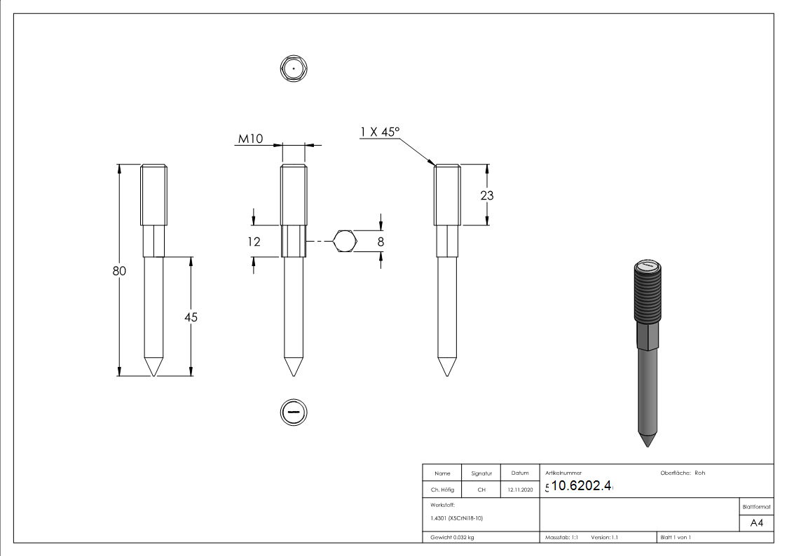 Stockschraube M10 x 80 mm | V2A