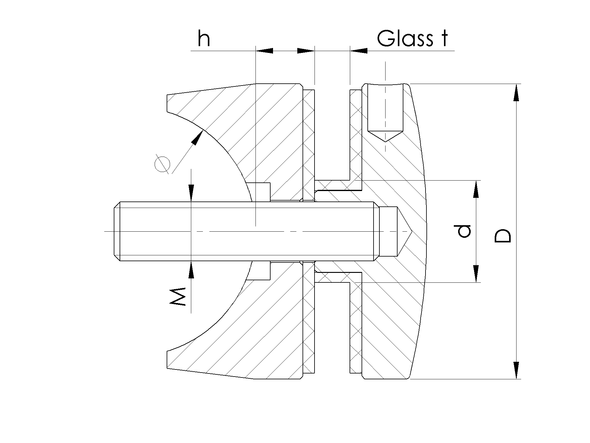 Glas-Punkthalter Ø 50 mm für Anschluss 42,4 V2A