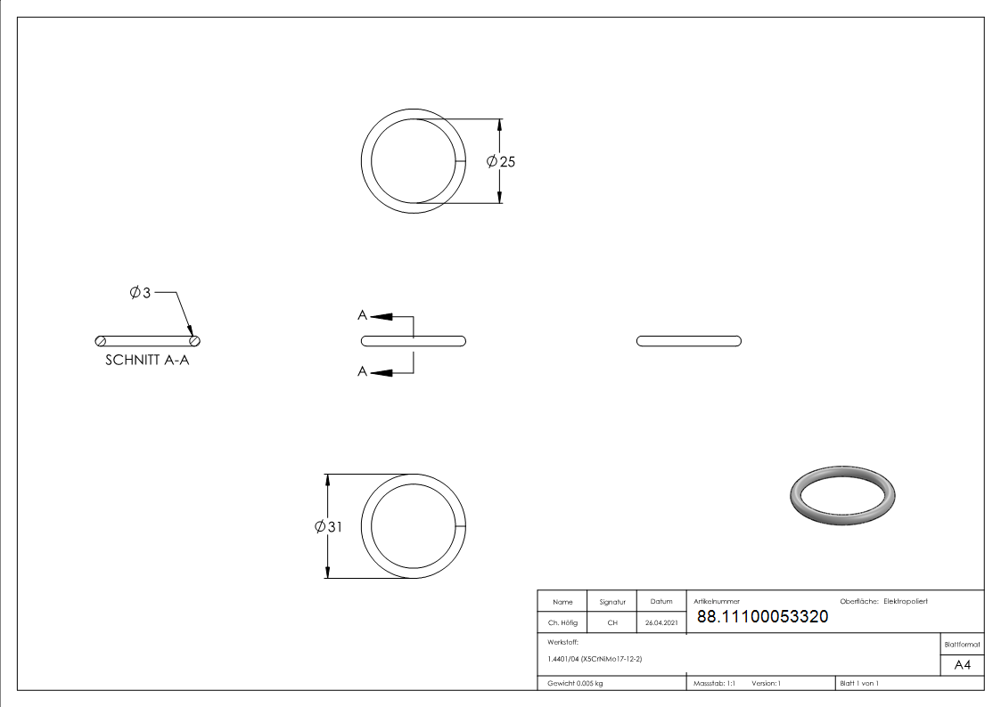 Ring 3x31mm V4A