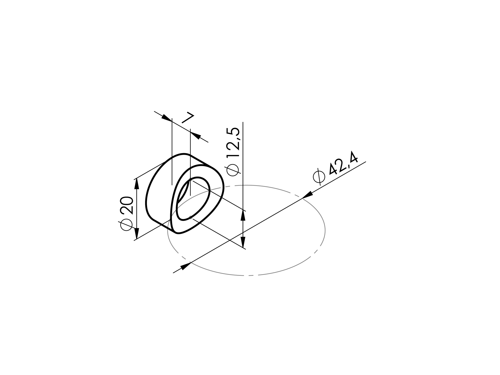 Ausgleichsstück Ø 20 mm für Rundroh Ø 42,4 mm V2A