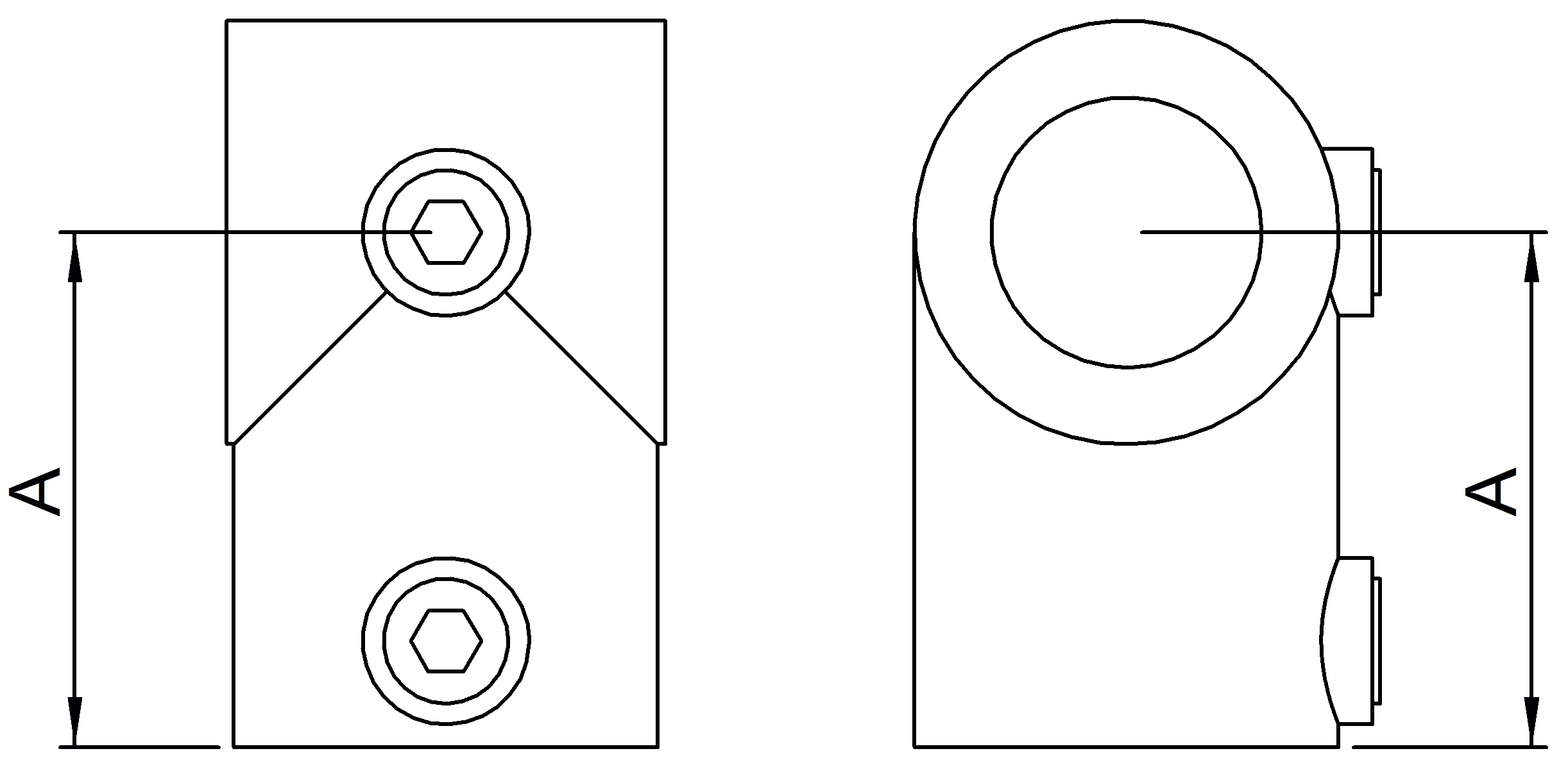 Rohrverbinder | T-Stück kurz | 101E60/D48 | 60,3 mm; 48,3 mm | 2"; 1 1/2" | Feuerverzinkt u. Elektrogalvanisiert
