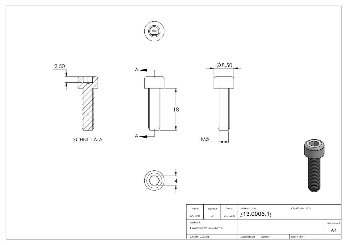 Zylinderkopfschraube M5x18 mm V4A mit Innensechskant