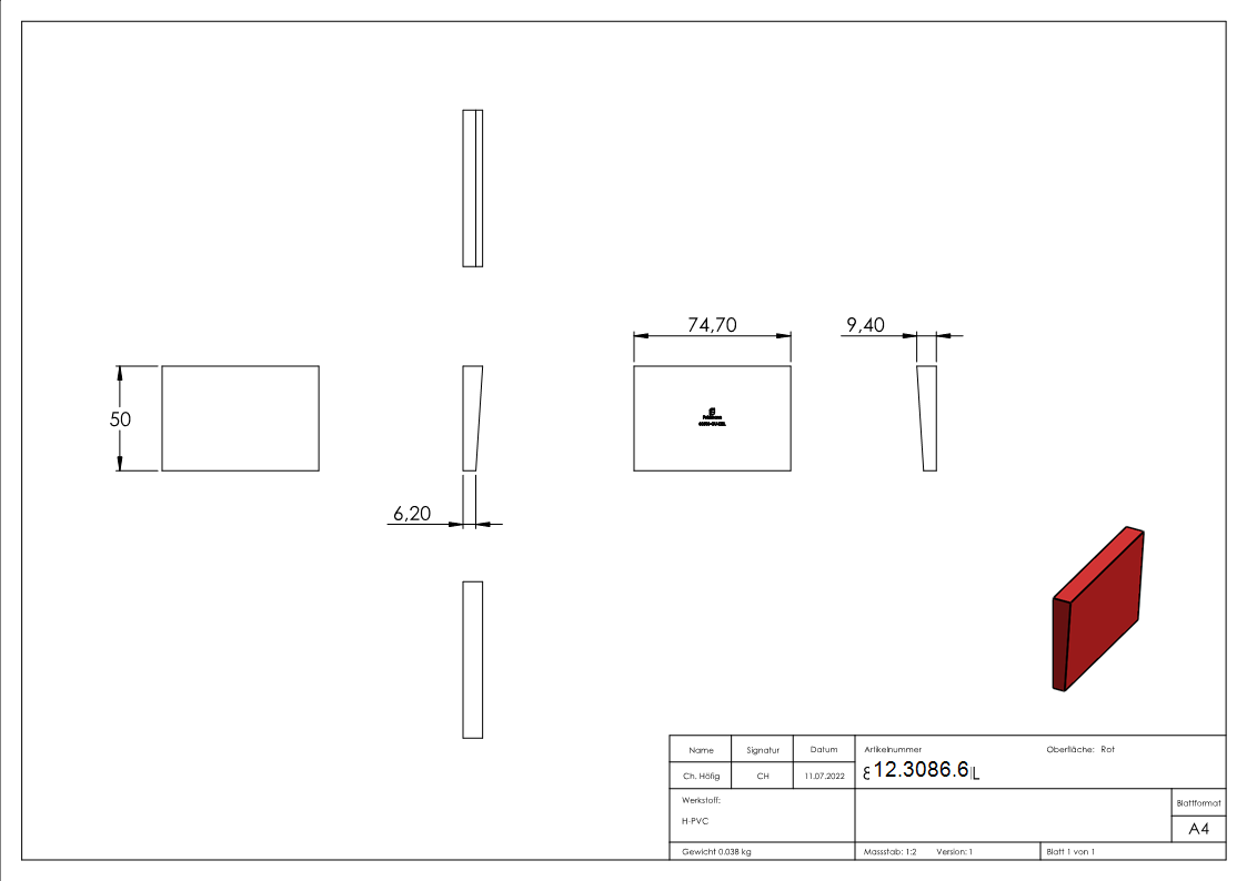 Keil | für Aluprofil | für Glas 12,76-13,52 mm