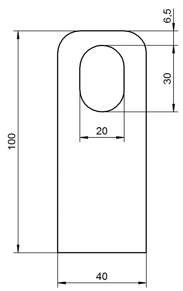 Anschweißlasche | Maße: 100x40x8 mm | Langloch: 30x20 mm | Stahl (roh) S235JR