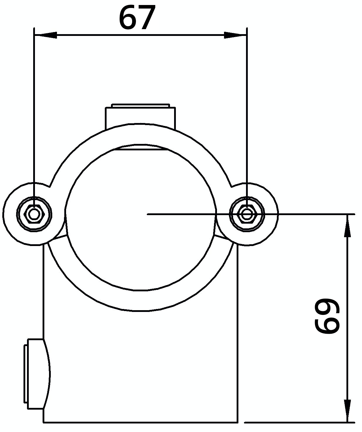 Rohrverbinder | T-Stück mit Bolzen aufklappbar | 136D48 | 48,3 mm | 1 1/2" | Feuerverzinkt u. Elektrogalvanisiert