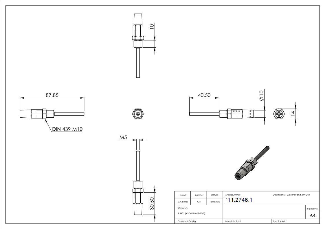 Gewindeterminal zur Selbstmontage | Für Seil Ø 3 mm | V4A