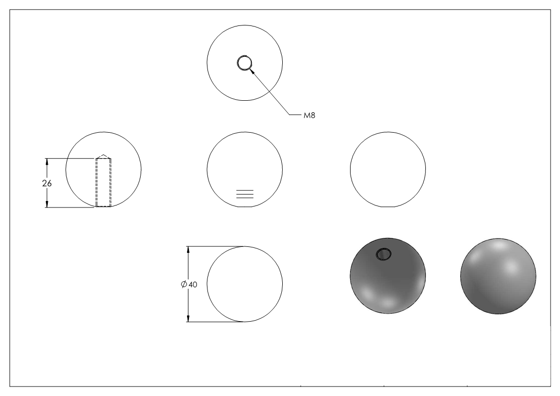 Vollkugel | Ø 40 mm | mit Gewinde M8 | V2A