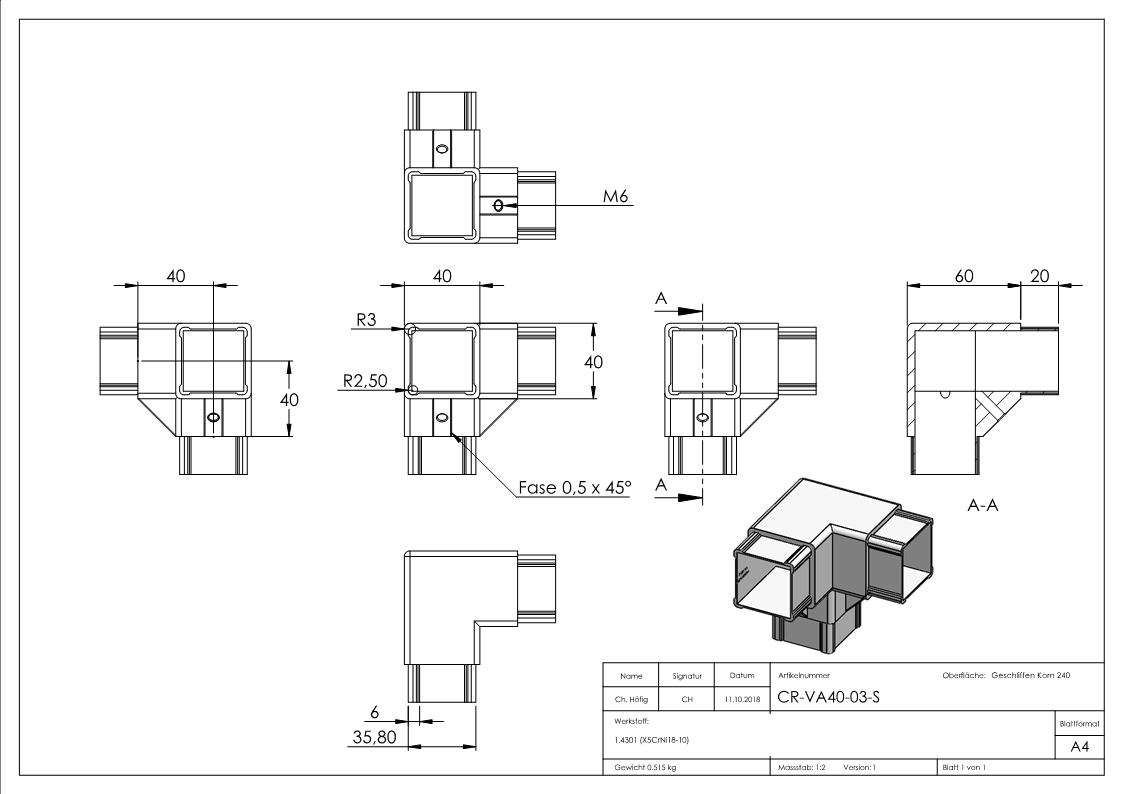 CORNECT Ecke 90° mit Abgang Set