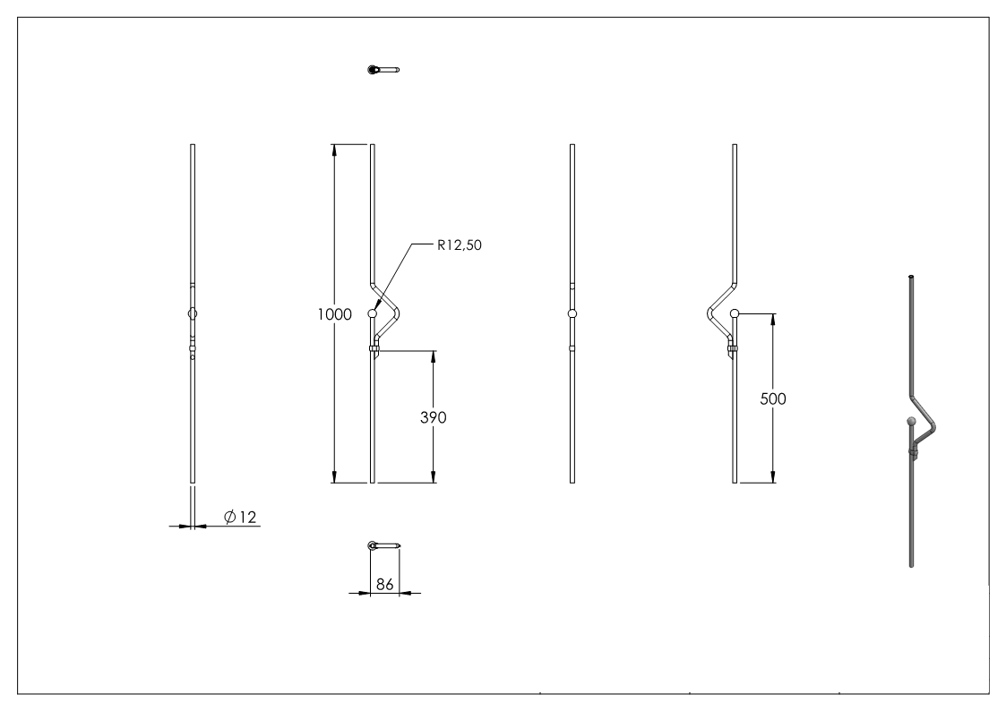 Zierstab aus Ø 12mm mit Kugel Ø 25mm, Länge 1000mm, V2A