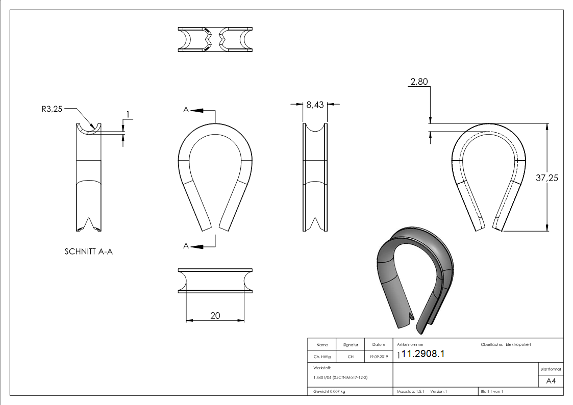 Kausche | für Seil Ø: 6 mm | V4A