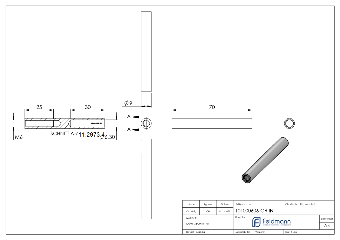 Gewindeterminal mit Innengewinde | Rechtsgewinde | Für Seil von Ø 6 mm |V2A