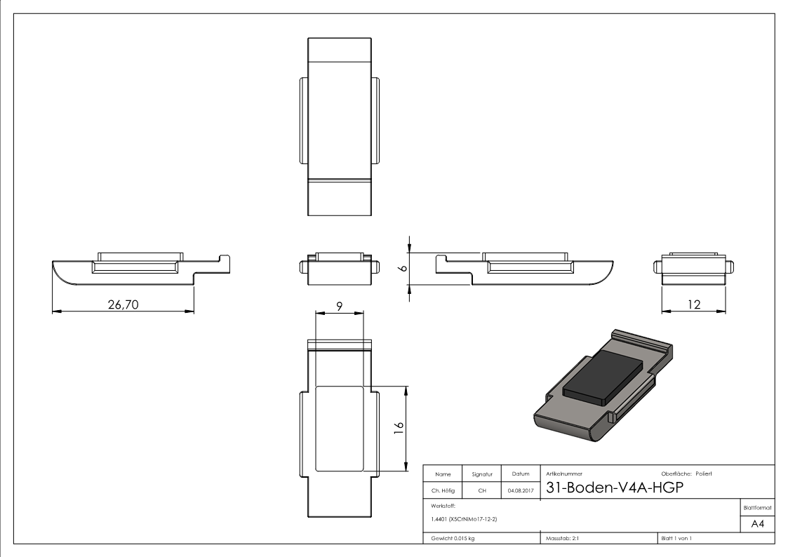 Sicherungsplatte für Mod. 31 - V4A