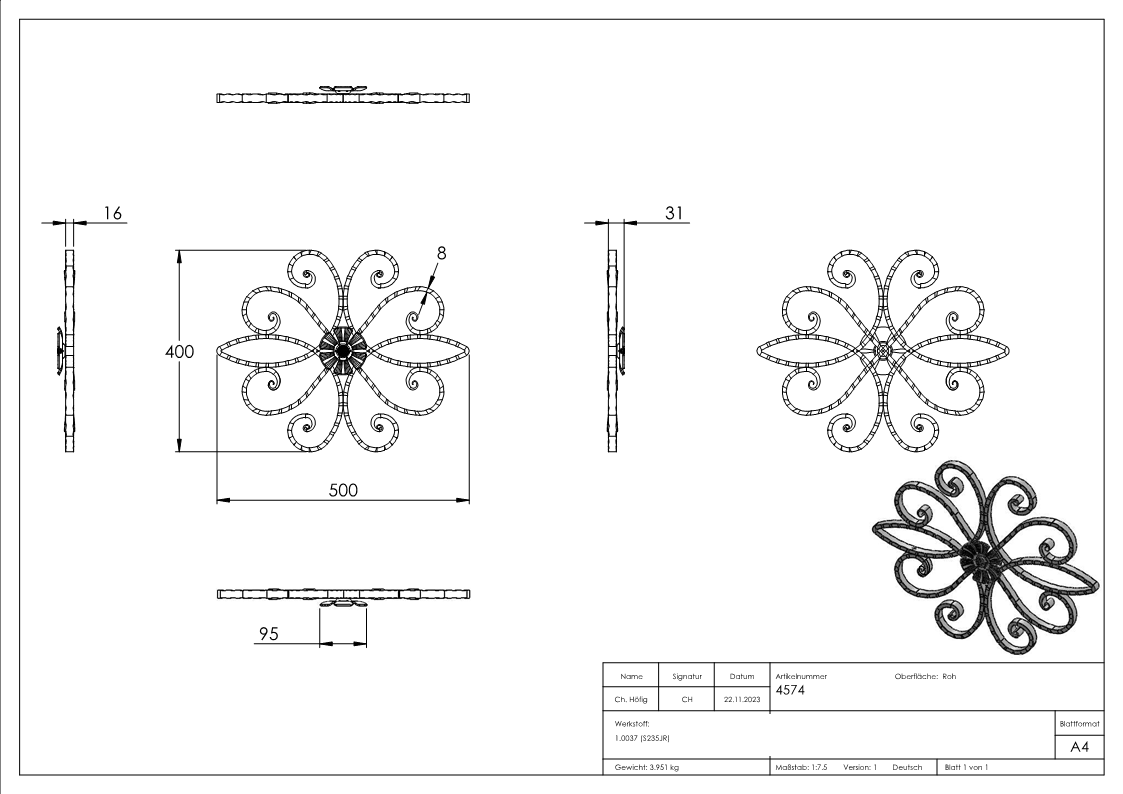 Meisterbarock | Maße: 390x465 mm | Material: 16x8 mm | Stahl S235JR, roh