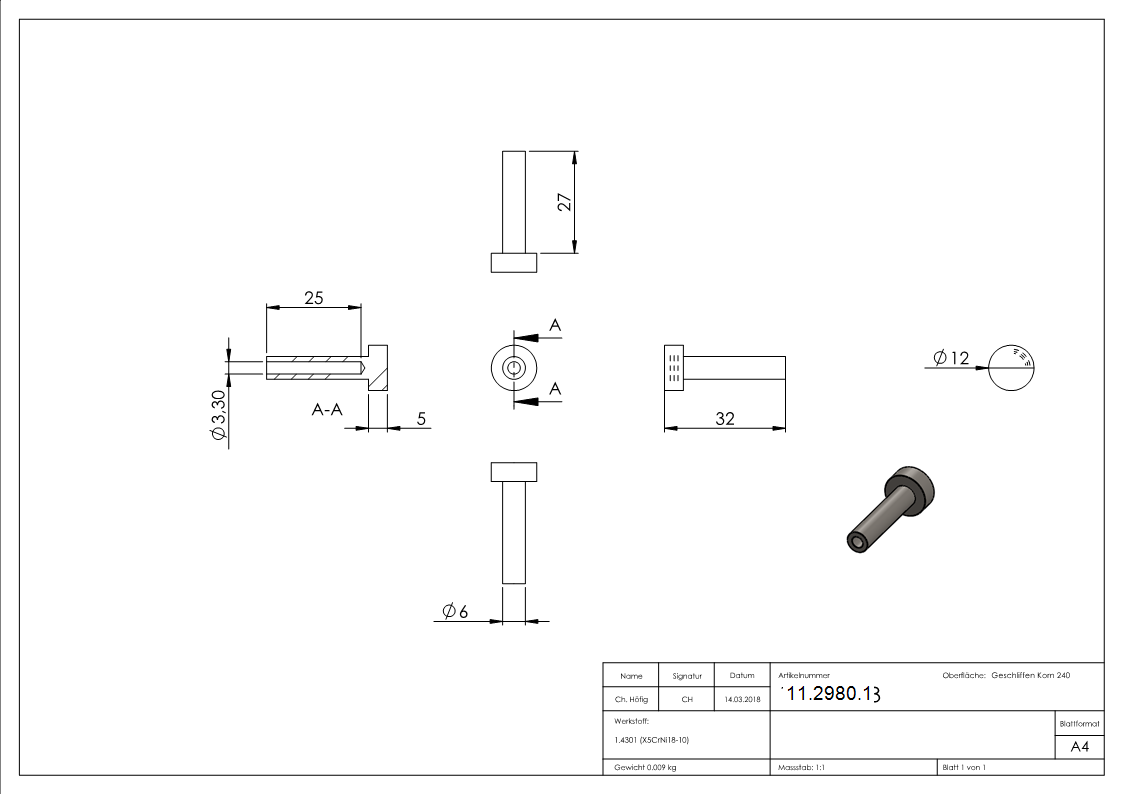 Linsenkopfterminal zum Selbstverpressen | für Seil Ø 3 mm | V2A