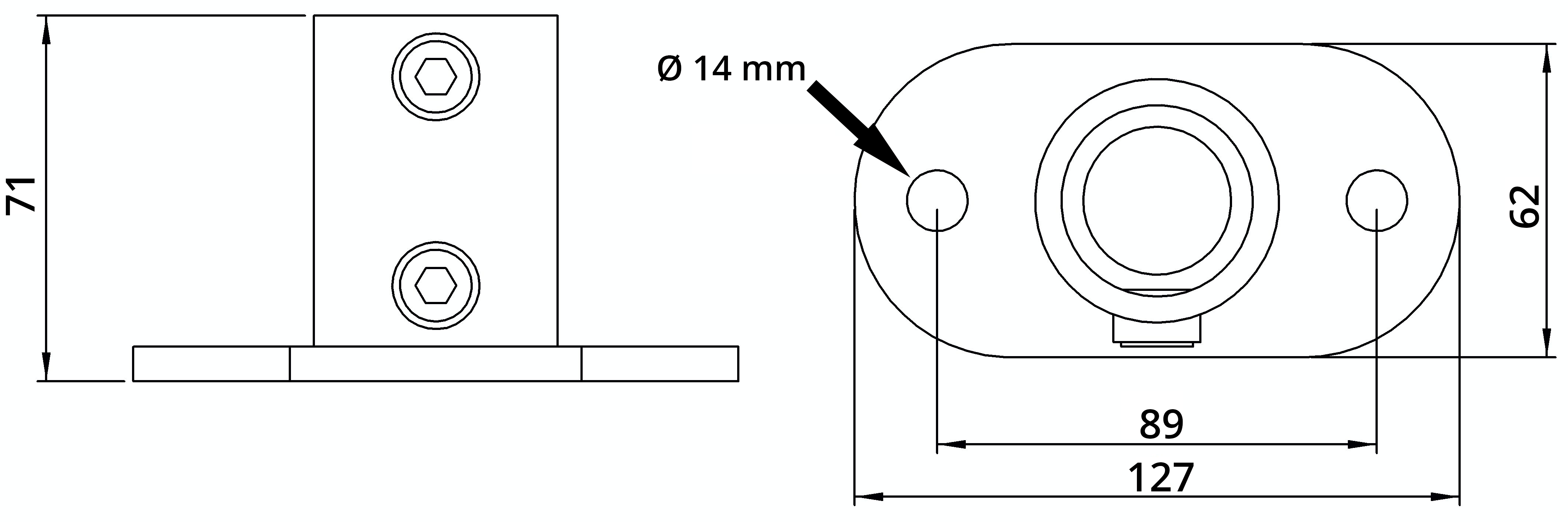 Rohrverbinder | Fußplatte oval | 132B34 | 33,7 mm | 1" | Feuerverzinkt u. Elektrogalvanisiert