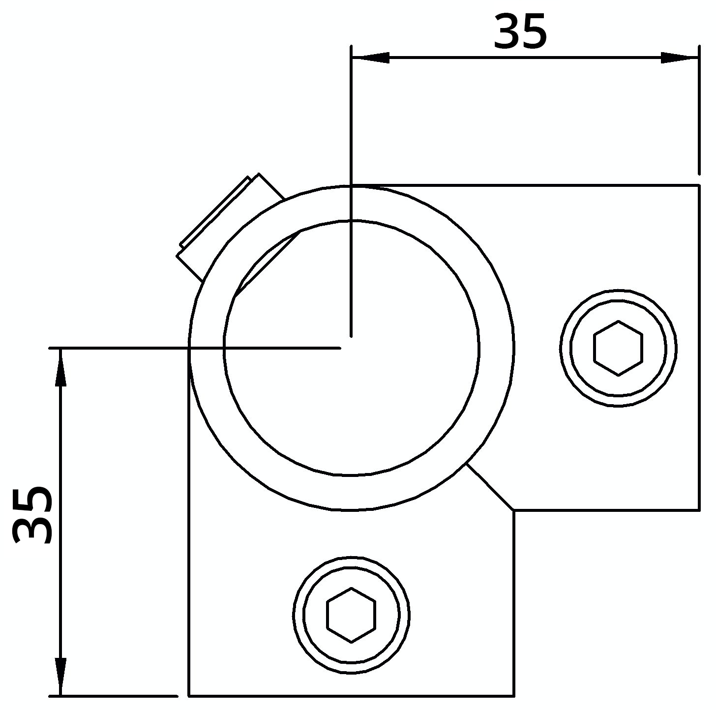 Rohrverbinder | Eckstück durchgehend | 116T21 | 21,3 mm | 1/2" | Feuerverzinkt u. Elektrogalvanisiert