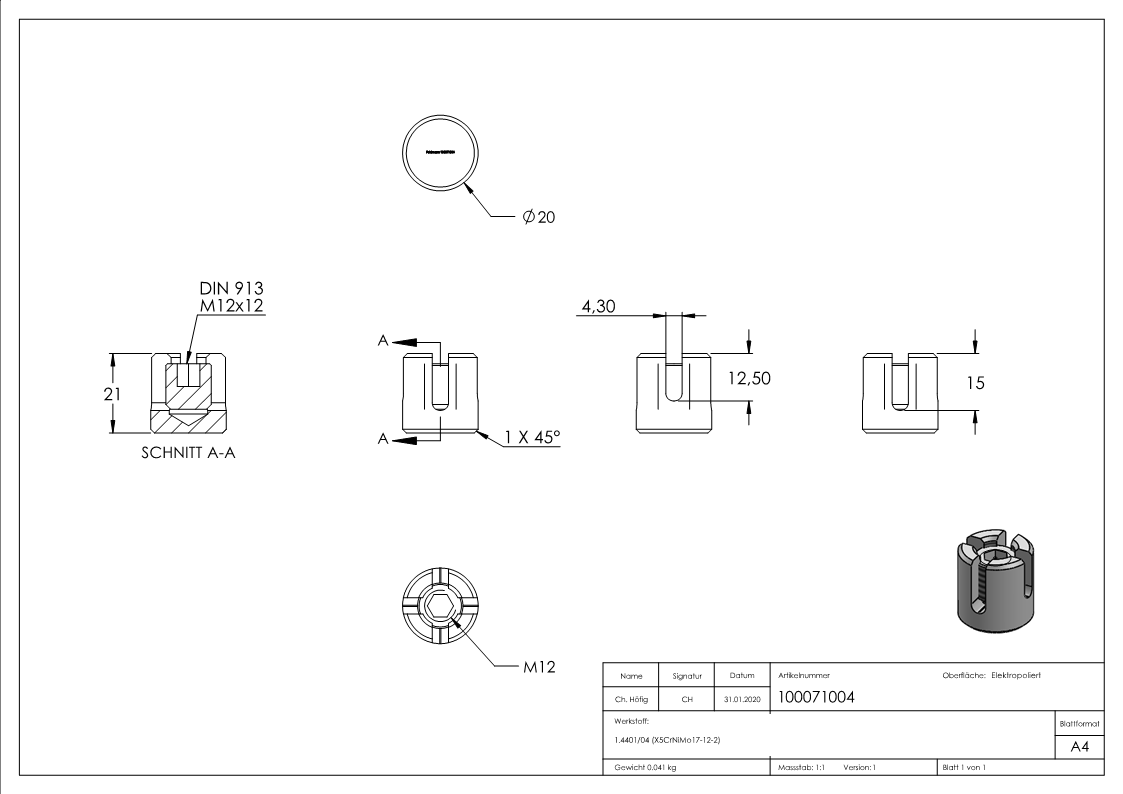 Kreuzklemme für Seil Ø 4mm, V4A