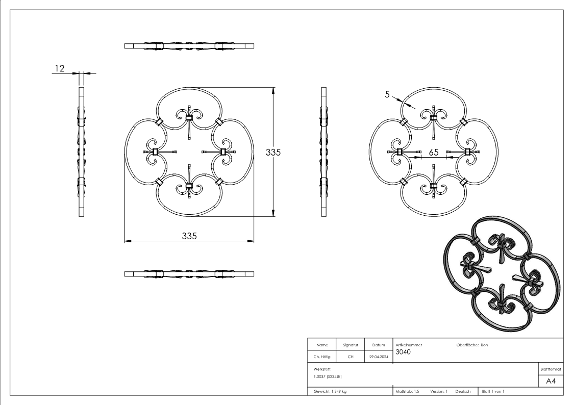 Zierelement | Maße: 340x340mm | Material: 10x5 mm | Stahl S235JR, roh