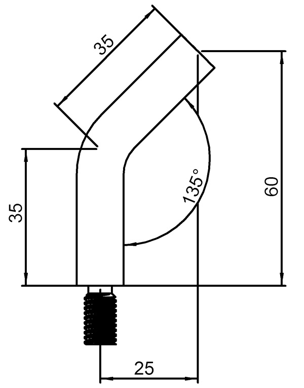 Stift | Maße: 60x12 mm | 135° gebogen | mit Außen - und Innengewinde | V2A