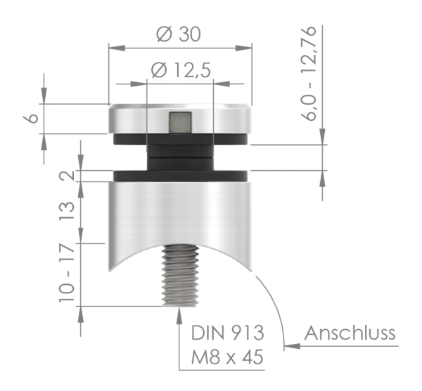Glaspunkthalter 30mm, Anschluss: 48,3mm, V2A