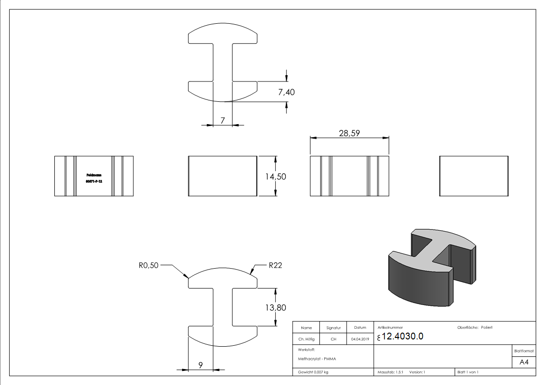 Glasausrichter | für Glas: 12,76-13,52 mm | PMMA Kunststoff