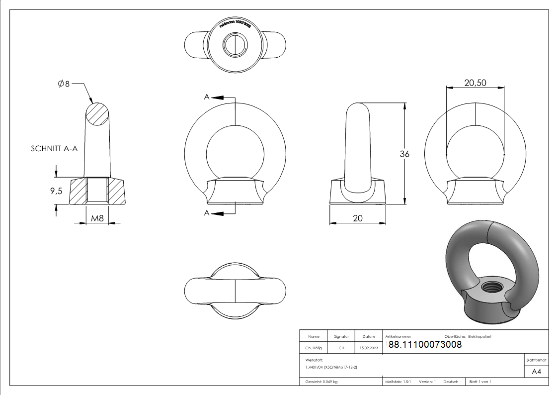 Ringschraube 8mm, V4A